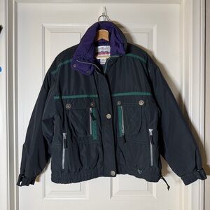 Obermeyer Vintage Ski Snowboarding Puffer Jacket Black Green Purple Size 12 Dare